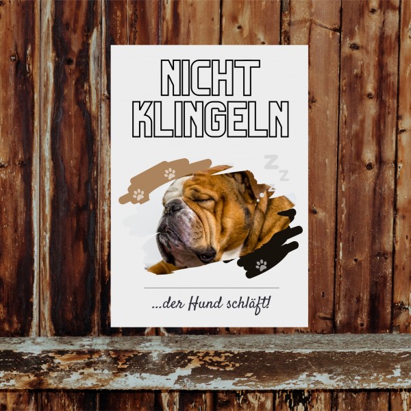 Englische Bulldogge Hund nicht klingeln schlafen Schild Dog Hund Spruch Türschild Hundeschild Wall Art Gefährte