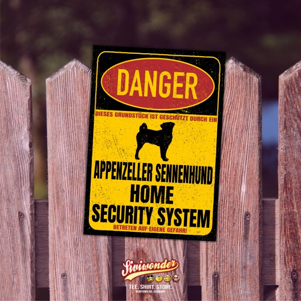 Appenzeller Sennenhund Sennen Hund Schweiz Dog Türschild Danger Security System Warnschild Hund Schilder Hundeschild happy Design by Siviwonder
