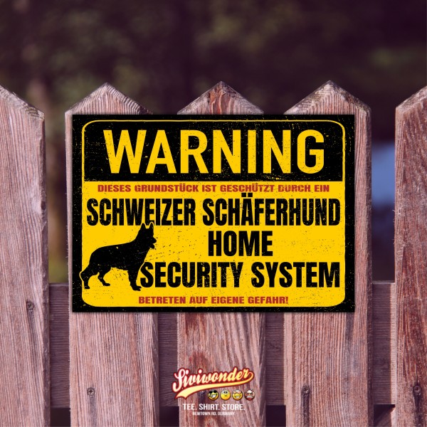 Schild Schweizer Schäferhund Warning Security System Türschild Hundeschild Warnschild Hund weißer