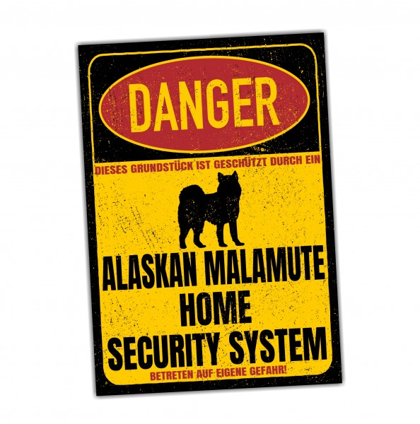 Alaskan Malamute Mally Dog Türschild Danger Security System Warnschild Hund Schilder Hundeschild happy Design by Siviwonder