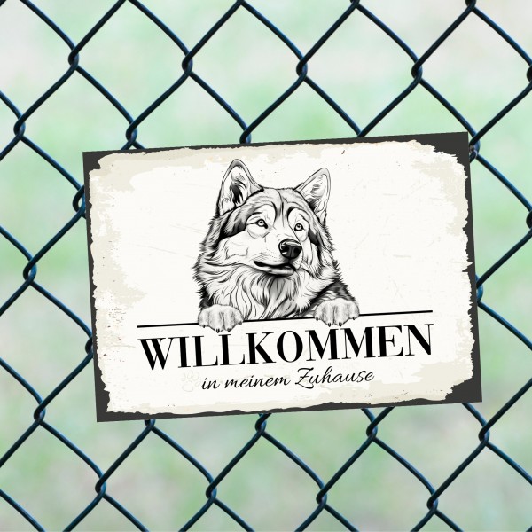 Hundeschild Willkommen Zuhause Alaskan Malamute Schild Achtung Zaun Frau Spruch Türschild Hundeschild Warnschild Design by Siviwonder