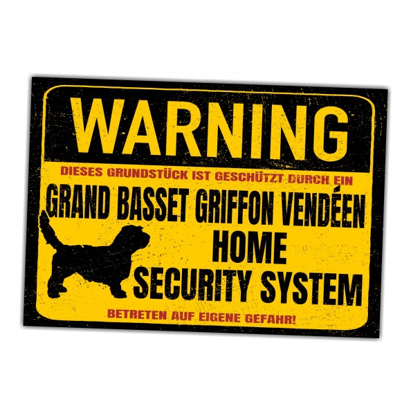 Grand Basset Griffon Vendéen Schild Warning Security System Türschild Hundeschild Warnschild Schild