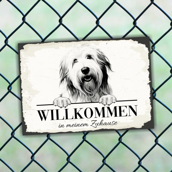 Hundeschild Willkommen Zuhause Bobtail Schild Achtung Spruch