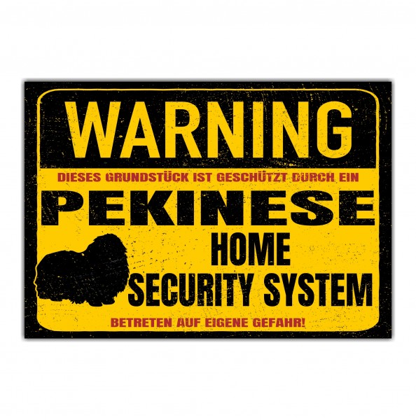 Schild Pekinese Pekingese Warning Security System Türschild Hundeschild Warnschild Hund