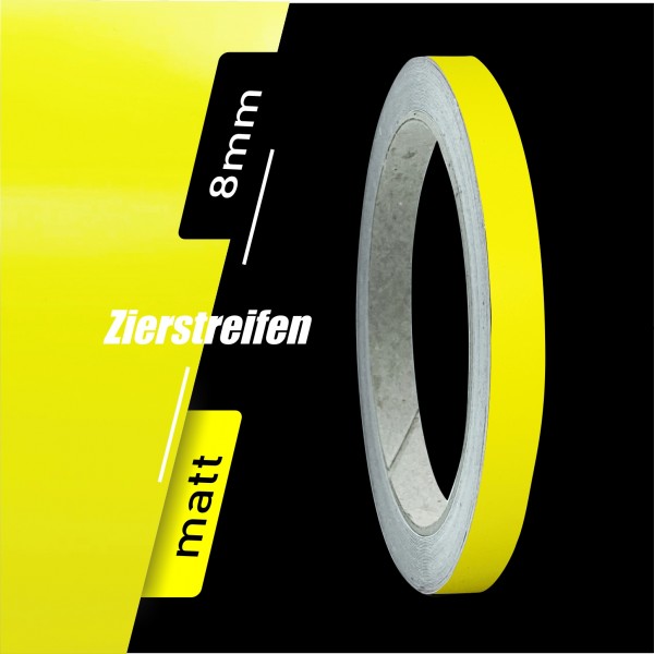 Zierstreifen Matt schwefelgelb gelb 8mm in in 10 m Länge für Auto Boot Klebeband Dekorstreifen Tuningstreifen Autofolie Siviwonder
