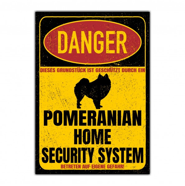 Pomeranian Pom Türschild Danger Security System Warnschild Hund Schilder Hundeschild