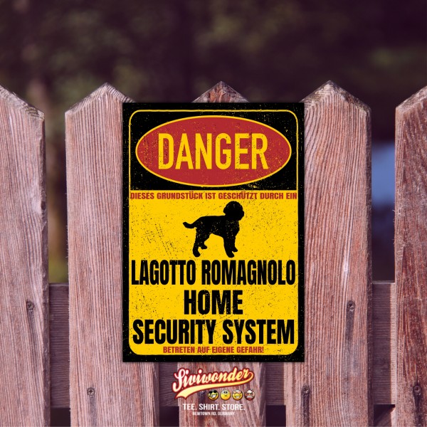 Lagotto Romagnolo Italienischer Trüffelhund Wasserhund Romagna Dog Türschild Danger Security System Warnschild Hund Schilder Hundeschild