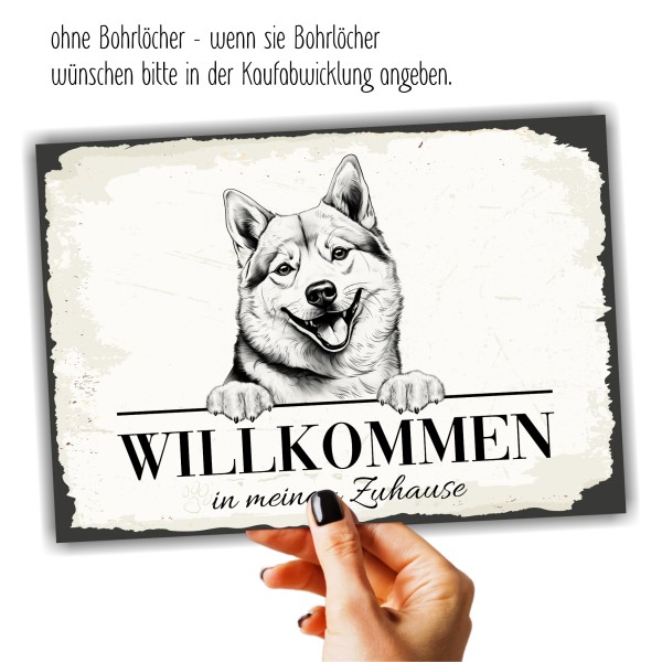Hundeschild Willkommen Zuhause Shiba Inu Japan Schild Achtung Spruch Türschild