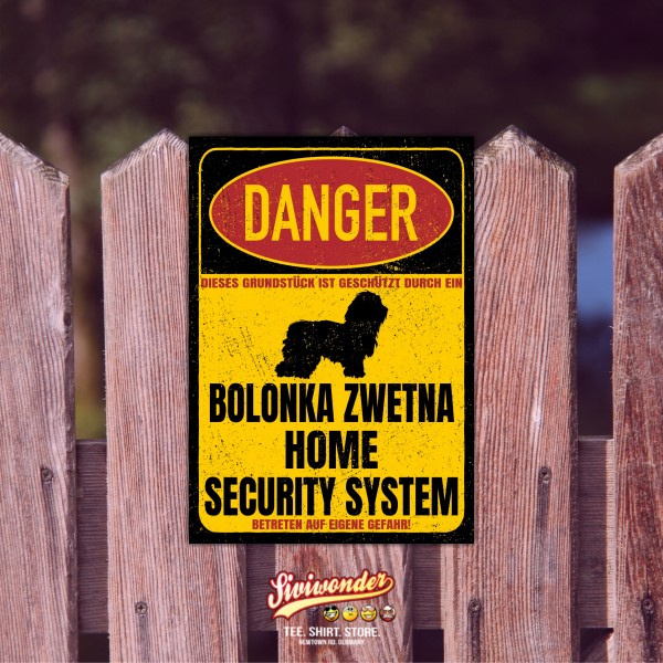 Bolonka Zwetna Tsvetnaya Russischer Hund Dog Türschild Danger Security System Warnschild Hund Schilder Hundeschild happy Design by Siviwonder