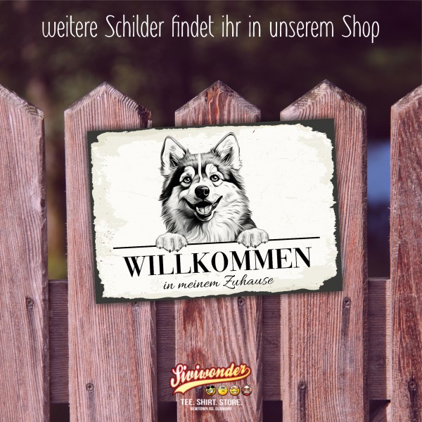 Hundeschild Willkommen Zuhause Pomsky Pom Husky Schild Achtung Spruch