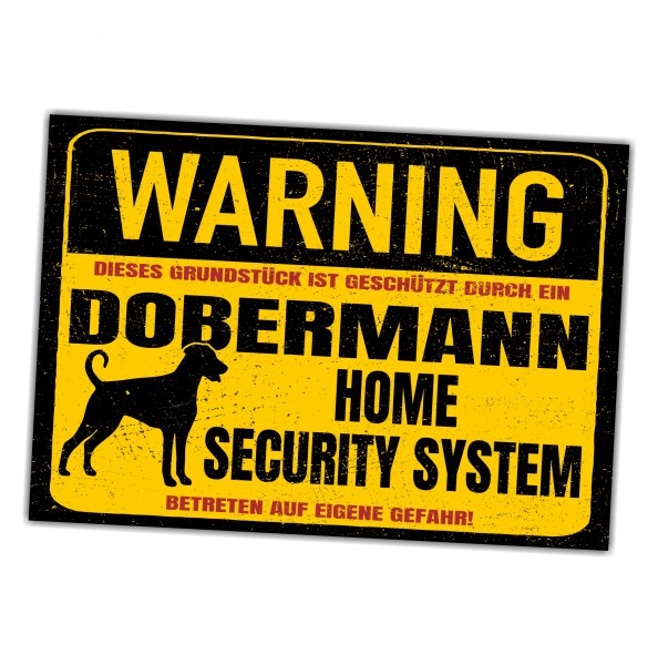 Dobermann unkupiert Dobi Dobie Dog Schild Warning Security System Türschild Hundeschild Warnschild