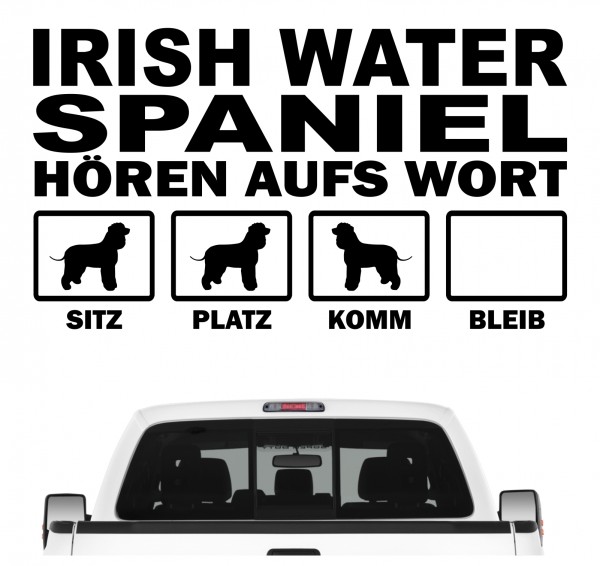 Irish Water Spaniel Whiptail Shannon Spanier Bog Dog Hört aufs Wort Hunde Aufkleber Sticker Autoaufkleber Wandtattoo Tattoo
