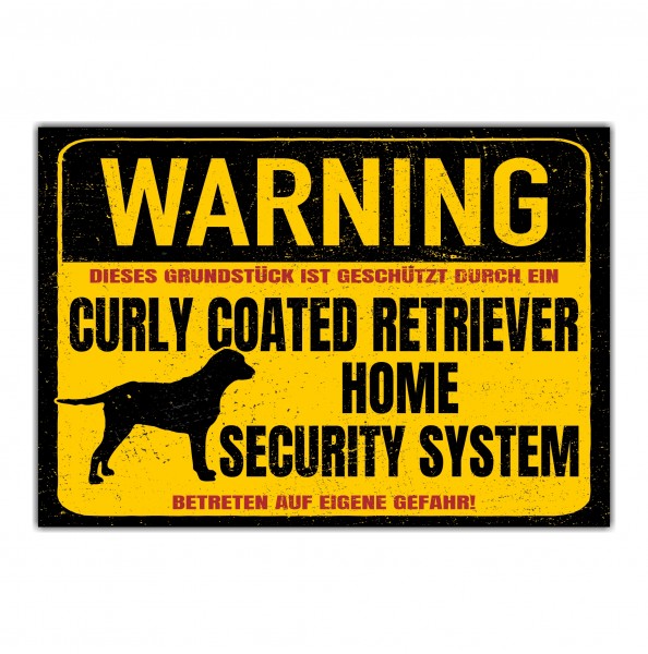 Curly Coated Retriever Dog Schild Warning Security System Türschild Hundeschild Warnschild Warnung