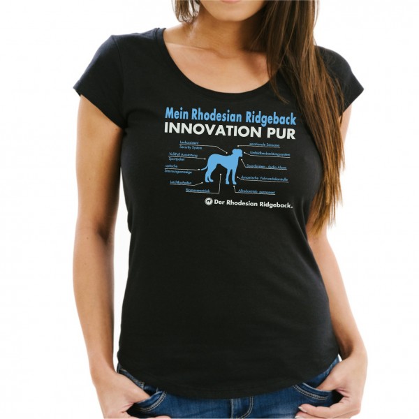 Rhodesian Ridgeback Damen T-Shirt Innovation Hundemotiv RR Löwenhund Liondog Schwarz