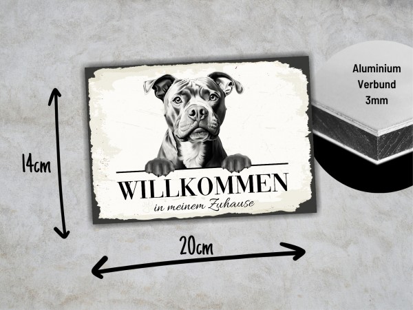 Hundeschild Willkommen Zuhause Staffordshire Bullterrier Staff Stafford Schild Achtung Spruch