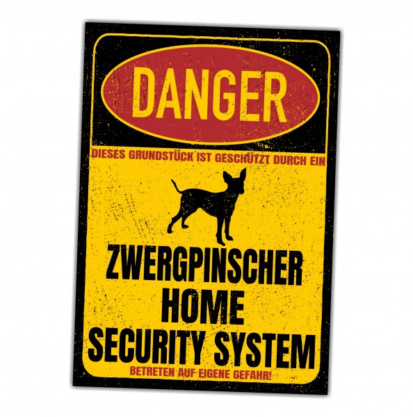 Zwergpinscher Pinscher Min Pin Miniature Mini Danger Security System Warnschild Hund Schilder Hundeschild