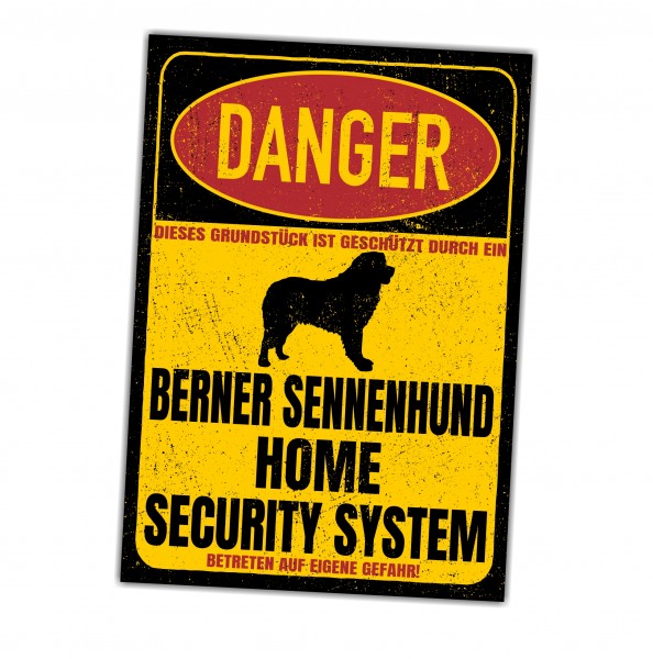 Berner Sennenhund Sennen Bernese Cattle Dog Mountain Schweiz Dog Türschild Danger Security System Warnschild Hund Schilder Hundeschild happy Design by Siviwonder