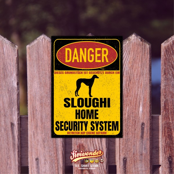 Sloughi Windhund Türschild Danger Security System Warnschild Hund Schilder Hundeschild