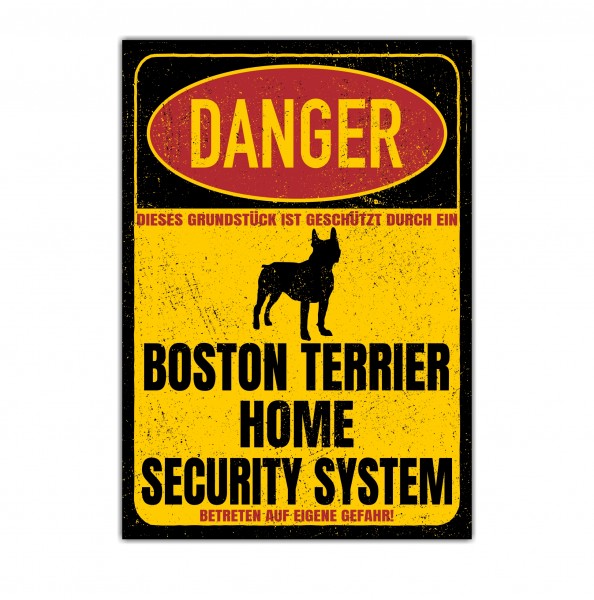Boston Terrier Bostie USA State Bull Dog Bulldog Dog Türschild Danger Security System Warnschild Hund Schilder Hundeschild happy Design by Siviwonder