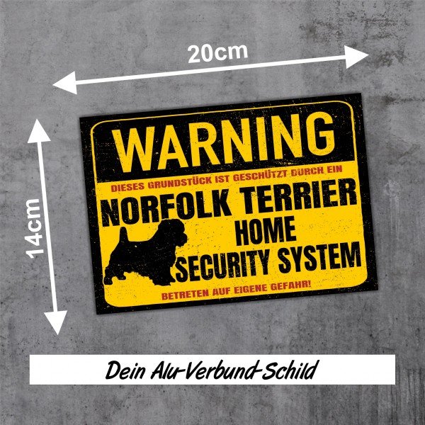 Norfolk Terrier Norfork Schild Warning Security System Türschild Hundeschild Warnschild Hund