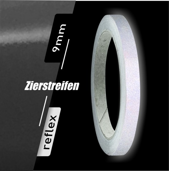 Zierstreifen reflektierend schwarz 9mm 10 m Länge für Auto Boot Klebeband Dekorstreifen Reflexstreifen Tuningstreifen Autofolie Siviwonder