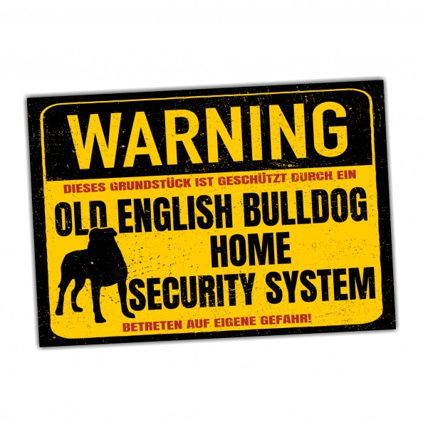Old English Bulldog OEB Schild Warning Security System Türschild Hundeschild Warnschild Hund