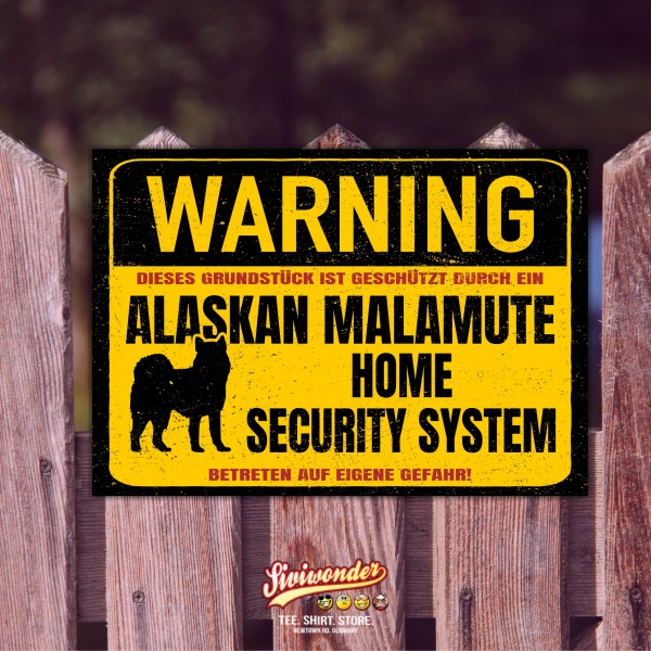 Alaskan Malamute Mally Dog Türschild Warning Security System Warnschild Hund Schilder Hundeschild happy Design by Siviwonder