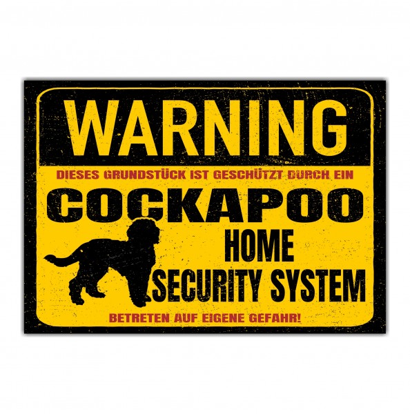 Cockapoo Poo Cocker Dog Schild Warning Security System Türschild Hundeschild Warnschild Warnung