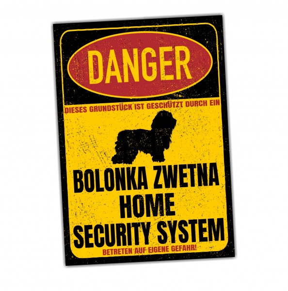 Bolonka Zwetna Tsvetnaya Russischer Hund Dog Türschild Danger Security System Warnschild Hund Schilder Hundeschild happy Design by Siviwonder