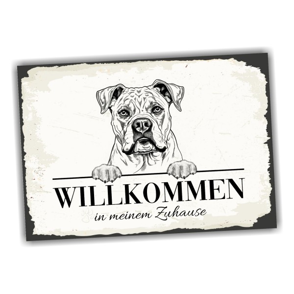Hundeschild Willkommen Zuhause American Bulldog Schild Achtung Zaun Frau Spruch Türschild Hundeschild Warnschild Design by Siviwonder