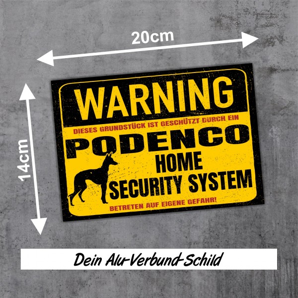 Schild Podenco Warning Security System Türschild Hundeschild Warnschild Hund Achtung