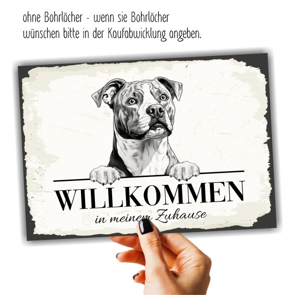 Hundeschild Willkommen Zuhause American Staffordshire Terrier Schild Achtung Zaun Frau Spruch Türschild Hundeschild Warnschild Design by Siviwonder