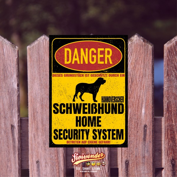 Hannoverscher Schweißhund Laufhund Schweißhunde Dog Türschild Danger Security System Warnschild Hund Schilder Hundeschild happy Design by Siviwonder
