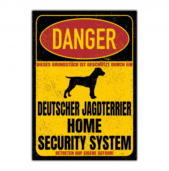 Deutscher Jagdterrier Jagd Terrier Dog Türschild Danger Security System Warnschild Hund Schilder Hundeschild happy Design by Siviwonder
