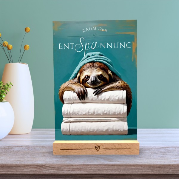 Faultier Schild Wellness Handtuch Entspannung Schild Spruch