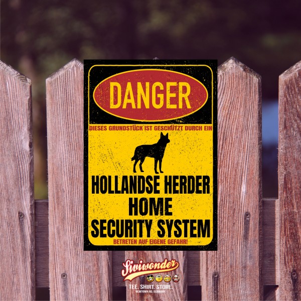 Hollandse Herder Herdershond Holländischer Schäferhund Dog Türschild Danger Security System Warnschild Hund Schilder Hundeschild happy Design by Siviwonder