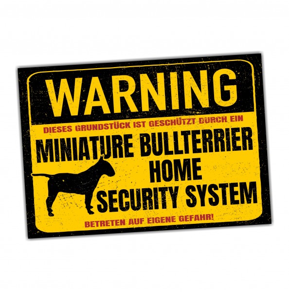 Miniature Bullterrier Mini Bully Schild Warning Security System Türschild Hundeschild Warnschild Hund