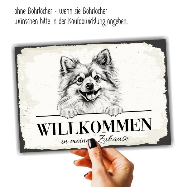 Hundeschild Willkommen Zuhause Pomeranian Pompom Schild Achtung Spruch Hundeschild