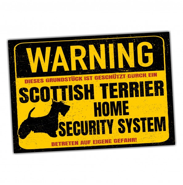 Schild Scottish Terrier Scottie Warning Security System Türschild Hundeschild Warnschild Hund