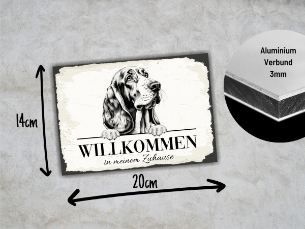 Hundeschild Willkommen Zuhause Basset Hound Schild Achtung Zaun Frau Spruch Türschild Hundeschild Warnschild Design by Siviwonder