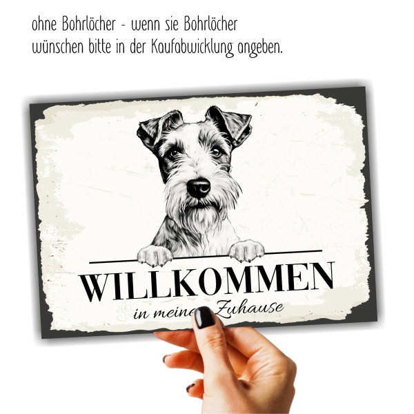 Hundeschild Willkommen Zuhause Foxterrier Foxie Fox Terrier Schild Achtung Spruch