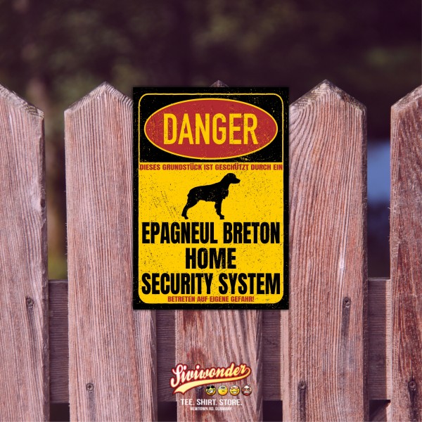 Epagneul Breton Brittany Spaniel Bretonischer Spaniel Dog Türschild Danger Security System Warnschild
