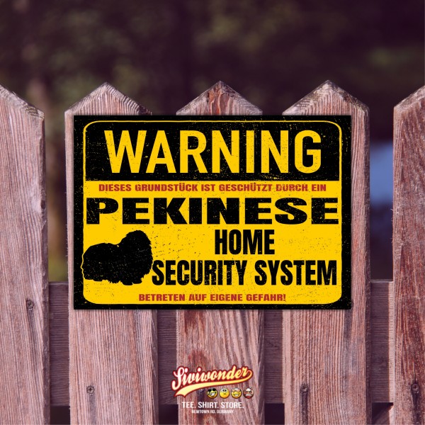 Schild Pekinese Pekingese Warning Security System Türschild Hundeschild Warnschild Hund