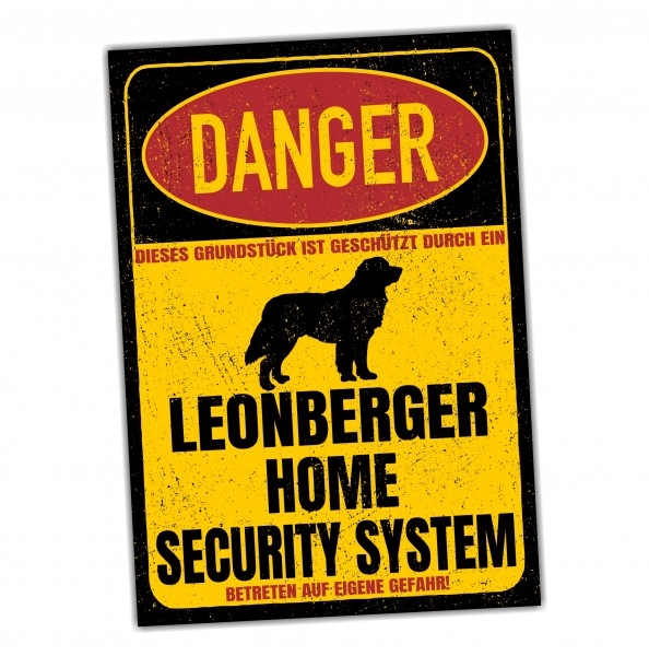 Leonberger Leo Gentle Lion Dog Türschild Danger Security System Warnschild Hund Schilder Hundeschild