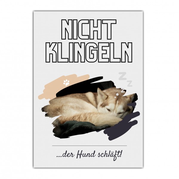 Husky Siberian Hund nicht klingeln schlafen Schild Dog Hund Magazin Spruch Türschild Hundeschild Wall Art Gefährte