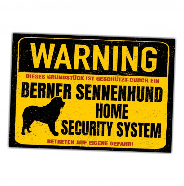 Berner Sennenhund Sennen Dog Schild Warning Security System Türschild Hundeschild Warnschild