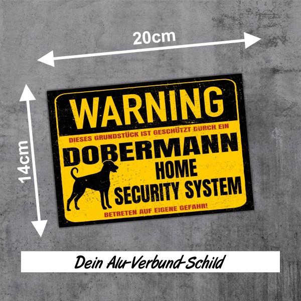 Dobermann unkupiert Dobi Dobie Dog Schild Warning Security System Türschild Hundeschild Warnschild