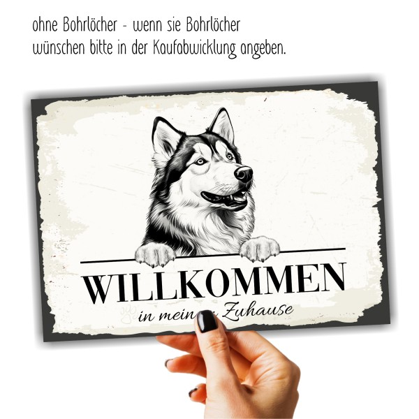 Hundeschild Willkommen Zuhause Husky Siberian Schild Achtung Spruch