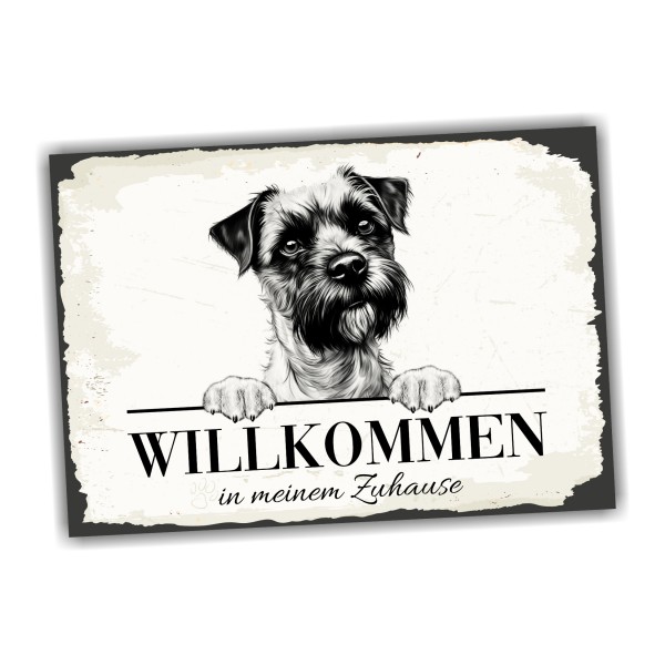 Hundeschild Willkommen Zuhause Border Terrier Schild Achtung Spruch Türschild