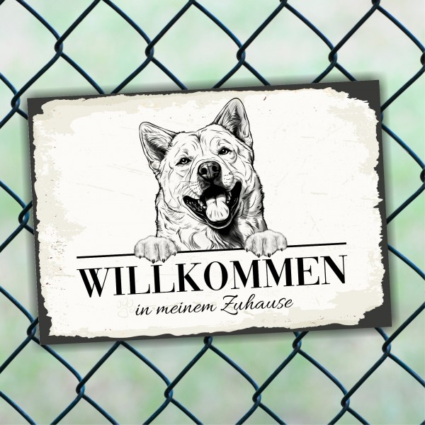 Hundeschild Willkommen Zuhause Akita Inu JapanSchild Achtung Zaun Frau Spruch Türschild Hundeschild Warnschild Design by Siviwonder